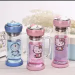 HELLO KITTY 多拉A夢雙層雙屋玻璃杯 茶漏網玻璃杯 玻璃壺 玻璃水壺 手把杯