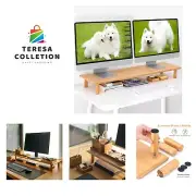 Bamboo Dual Monitor Shelf for 2 Monitors, Monitor Stand Riser, Underneath Sto...