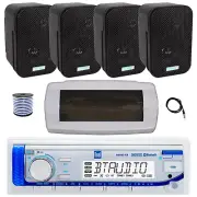Dual Bluetooth Marine Receiver, Cover, Antenna,Wire, 4x 3.5" 300W Black Speakers