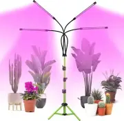 NEW - 80W Four-Head LED Dimmable Grow Light w/ Timer on Adjustable Stand