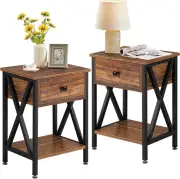 Nightstands Set of 2, Modern Bedside End Tables, Night Stands with Drawer and St