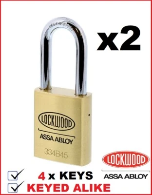 2 x Lockwood Commercial Grade Padlocks + 4 Keys keyed alike 334B45/148