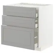 METOD / MAXIMERA base cab f hob/3 fronts/3 drawers, white/Bodbyn grey, 80x60x80 cm