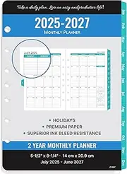 MaaIbok 2025-2026 Monthly Planner Refill - 5-1/2" x 8-1/2", 24 Months, 7-Hole Punched, Monthly Tabs, Black, Paper, Adult Organizer