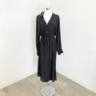 Brave+True Billy Long Sleeve Midi Dress Faux Wrap Elastic Waist Black Size S New