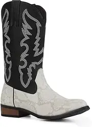 [Lyrisiphy] Cowboy Boots for Men Square Toe Embroideried Western Boots Traditional Country Boots Durable Work Boots