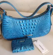BRAHMIN KYRIE Shoulder Bag Vibrant Azure Blue Melbourne + ANITA WALLET =NWT $375