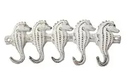 Mr Gecko Cast Iron Hand Made Wall 4 Hook Hanger Seahorse Design Antique White