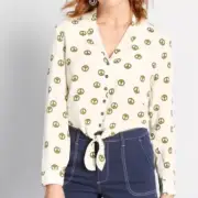 Modcloth S Peace Sign Tie Front Blouse Top NEW