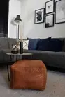 Handmade Square Ottoman Leather Pouf, Brown Leather Hassock Footstool Pouf