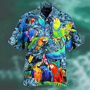 Men's Animal Parrot Palm Leaf Shirt Summer Hawaiian Shirt Camp Collar Shirt Short Sleeve Shirt Turndown Fashion Designer Casual Outdoor Street Casual Lake blue