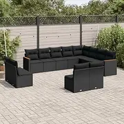 Patio Furniture Sets 12 Piece Garden Sofa Set with Cushions Black Poly Rattan