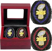 2025 Fantasy Football Rings 2Pcs Blue Red Championship Rings Gift Box Ring Display Box