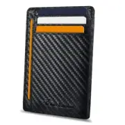 Front Pocket Minimalist Leather Slim Wallet RFID Blocking Carbon Fiber Black