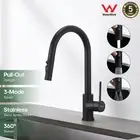 WELS Kitchen Sink Mixer Tap Pull Out Black 3-Mode Spray and Swivel Gooseneck Arm