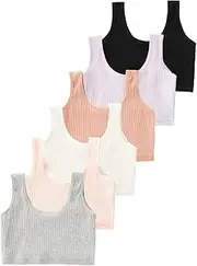 [Octaprhy] Training Bras for Girls Cotton Stretch Kids Sports Bra Seamless Wireless Cami Teen Bralette 6 Pack