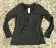 NEW!!! BANANA REPUBLIC Black Top Long-Sleeve V-Neck Stretchy Layering XL NWT