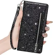 [HAOFUGUI] Glitter Magnetic Case for Samsung Galaxy A70, with Card Slots Stand Case Cover, Shiny PU Leather Bling Glitter Flip Phone Case for Samsung Galaxy A70-Black