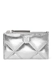 Tory Burch Kira Metallic Diamond Quilt Zip Card Case