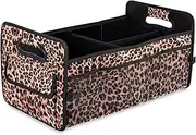 JiatuA Car Trunk Organizer, Car Organizers and Storage Collapsible Multi Compartment Container Box, Adjustable Car Accessories for SUV Sedan Truck, Standard Size, Leopard print