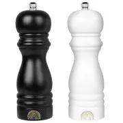 Salt and Pepper Grinder Set - Adjustable Wooden Grinders, Black & White Salt ...