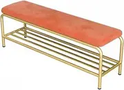Entry Bench Seat with Shoe Storage Gold, Velvet Ottoman Shoe Rack Bench, Decorative Storage Benches for Entryway, Living Room, Hallway, Bedroom