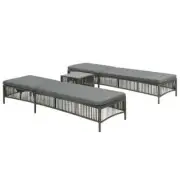 NNEVL Sunloungers 2 pcs with Table Poly Rattan Grey