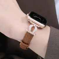 在飛比找蝦皮商城精選優惠-馬蹄金屬鑲鑽真皮錶帶 適用Apple Watch 蘋果手錶錶