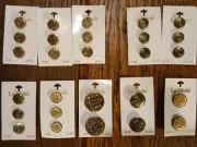 10 CARD LOT VINTAGE La MODE METAL BUTTONS CROWN CREST LIONS GOLD