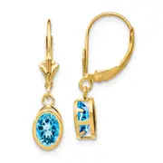 14k Yellow Gold 7x5mm Oval Blue Topaz Leverback Earrings