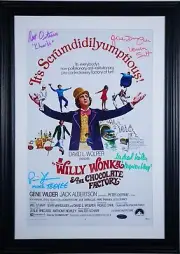 WILLY WONKA POSTER AUTOGRAPHED, FRAMED, SIGNED BY FOUR, PLUS EXTRAS! 21"x15"