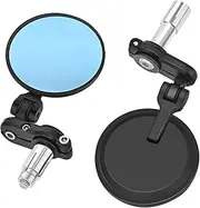 Trkimal Universal Motorcycle Mirrors Handle Bar Rear View Blue Mirrors - 3 Inch Round Folding Bar End Side Mirror Anti-Glare Compatible with Street Bikes Sports Scooter Chopper Cruiser