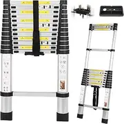12.5FT Telescoping Ladder with Tool Tray, Multi-Purpose Extension Ladder, Aluminum Folding Ladder Collapsible Ladder, Telescopic Ladders Foldable Extendable Ladder for Home Homeuse RV Attic Roof