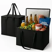 2 Pack xl Insulated Grocery shopping bags,reusable bags,Strudy zipper,Collapsible,tote,cooler,for men,for women,for instacart,camping,Recycled Material, (Black,2)