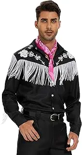 Saxcdyi Ken Costume Western Fringe Shirt Cowboys Shirt for Men Halloween Cosplay Long Sleeve Button Down Adult Ken Shirt