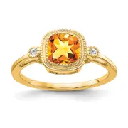 Solid 14k Yellow Gold Cushion Simulated Citrine and CZ Ring