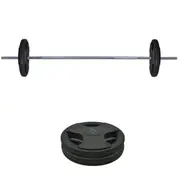 38kg Rubber Coated Ez Grip Cast Iron Weight Plate + 180cm Barbell Bar Weight Set