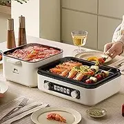 Bear Electric Grill with Hot Pot, 2-in-1 Folding Korean BBQ Grill Indoor & 4L Shabu Shabu Pot, 2100W High Power, Dual Knob Temperature Control, Removable, Easy to Clean
