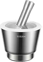 Pestle and Mortar Set 304 Stainless Steel Masher Household Manual Garlic Maker Pounding Jar Manual Grinding Ring Bowl and Pestle Set Mortar and Pestle(Small)