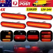 4X Tray Back Ute 110LED Tail Lights Flowing Turn Signal Slim Strip Truck Trailer