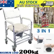 Shower Toilet Commode Chair Bathroom Bedside Footrest Mobile Wheelchair Aluminum