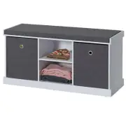 MDF Storage Box Shoe Bench with 2 Shelves, Foldable Baskets and a Gray Cushion