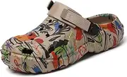[SECHRITE] Womens Mens Clogs Garden Shoes Graffiti Slip On Mules Sports Sandals Unisex Adult Athletic Summer Outdoor Beach Slippers Water Shower Shoes, Khaki, 11 Women/9 Men