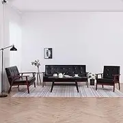 Sofa Set 3 Piece Black Faux Leather,Sofas 52.6KG-278398