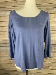 Splendid Large NWT Soma Ribbed Top Cross Back Rounded Hem Blue Stretchy