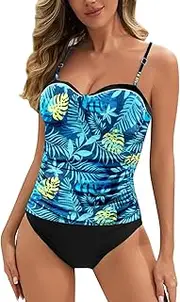 [Generic] Floral Printed Tankini Bathing Suit Top Color Block Tummy Control Swimsuit Top Modest Swim Tank Top Only No Bottom