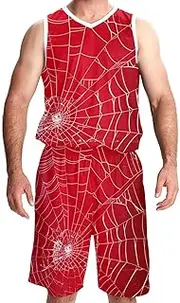 [KQNZT] Basketball Jersey with Shorts, Outfit Tank Top Track Shorts, Men's Basketball Jersey, Pink Halloween Spider Web Pattern