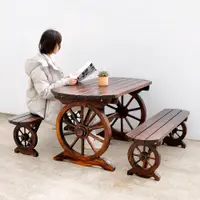 在飛比找特力屋線上購物優惠-[特價]LOGIS 舊時光防腐實木桌椅組(庭園桌椅 啤酒桌 