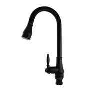 AQUAPERLA Round Vintage Pull Out Kitchen Mixer Tap - Matte Black