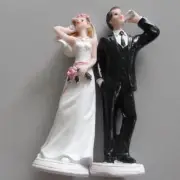 Cake Figurines Wedding Decoration Topper Bride and Groom With Mobile Phone 14cm